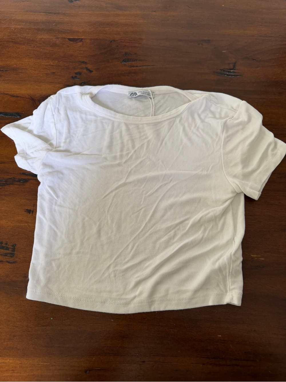 ZARA White Slim Ribbed Crew Neck Top